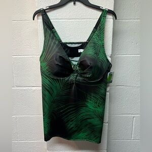 Cacique Swim Green and Black Tropical Print Tank Top